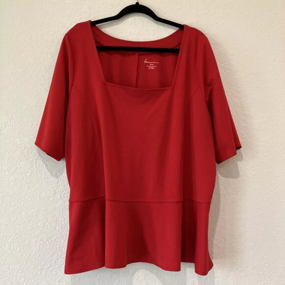 Lane Bryant Womens Knit Top Shirt Plus Size 22/24 Red Short Sleeve Square Neck - Picture 1 of 7